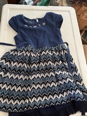 Youngland Blue Chevron Knit Dress with Jewel Accents